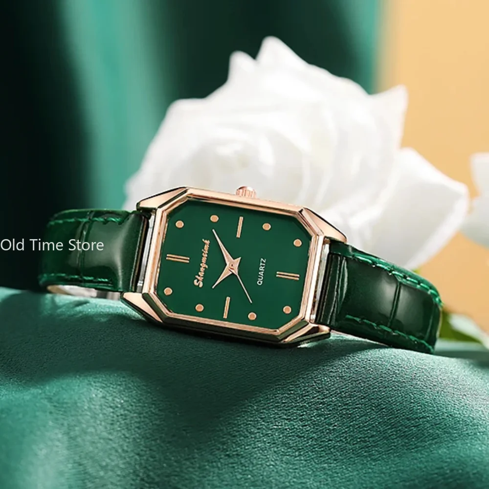 Ladies Quartz Watch Bracelet Green Dial Simple Rose Gold Dial Mesh Luxury Women Watches Brand Women Watches Fashion Square