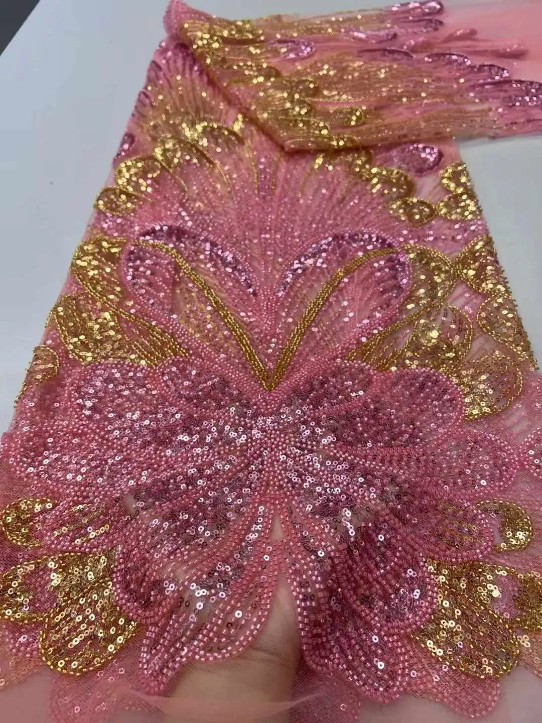 2025 mais recente austia alta qualidade eligant bordado renda malha lantejoulas renda africana com tecido frisado para festa vestidos de noite