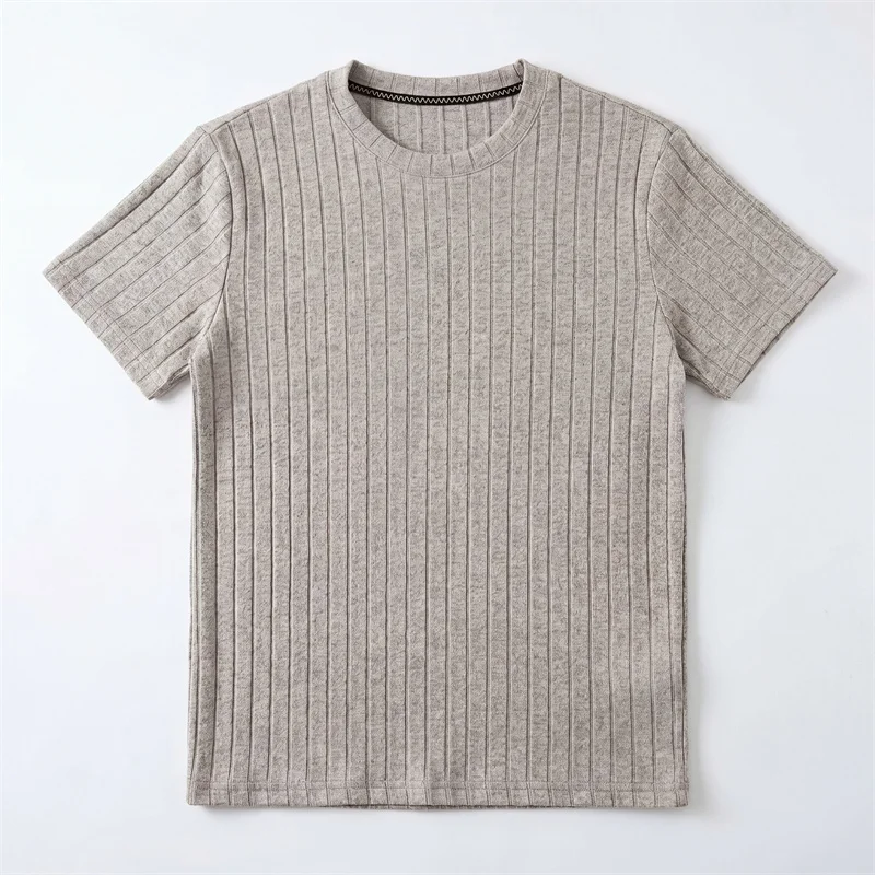 Herren Basic Geripptes Rundhals-T-Shirt Kurzarm Casual Business Wear für Herren Sommer Alltags- und Bürokleidung – Detail 14