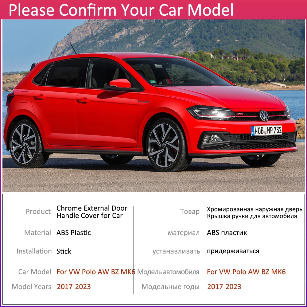 ل Volkswagen VW Polo AW BZ MK6 2017 ~ 2023 لمعان أسود ألياف الكربون الكروم الذكية غطاء مقبض الباب الخارجي اكسسوارات ملصقات #2