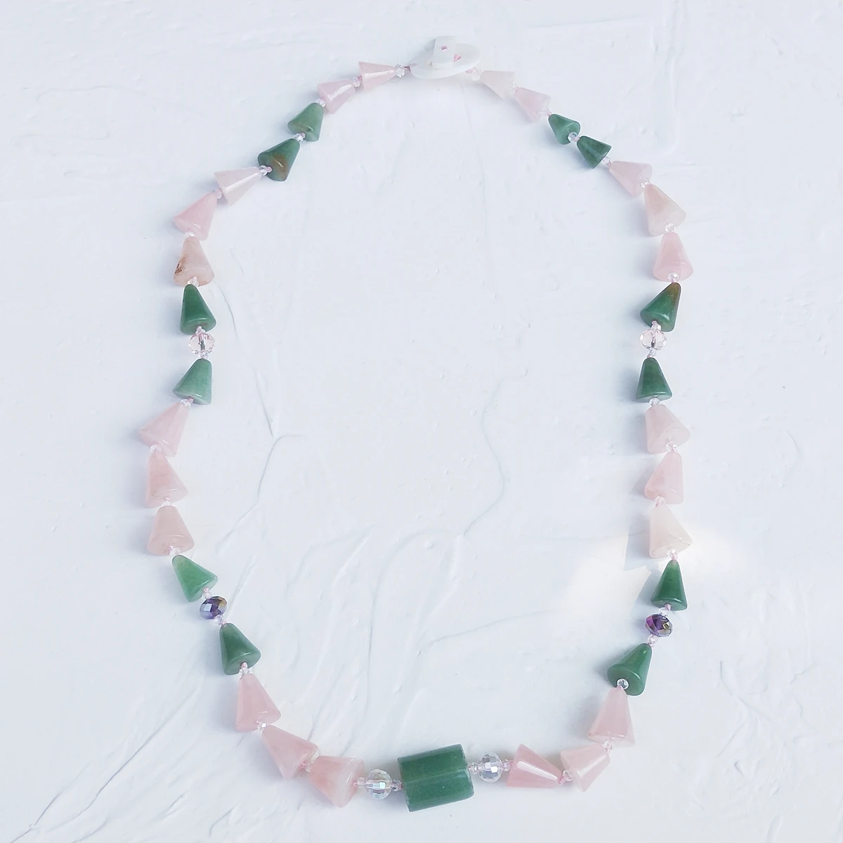 Lii Ji Real Stone Rose Quartz Green Aventurine Crystal Necklace 65cm Stock Sale Women Jewelry Gift