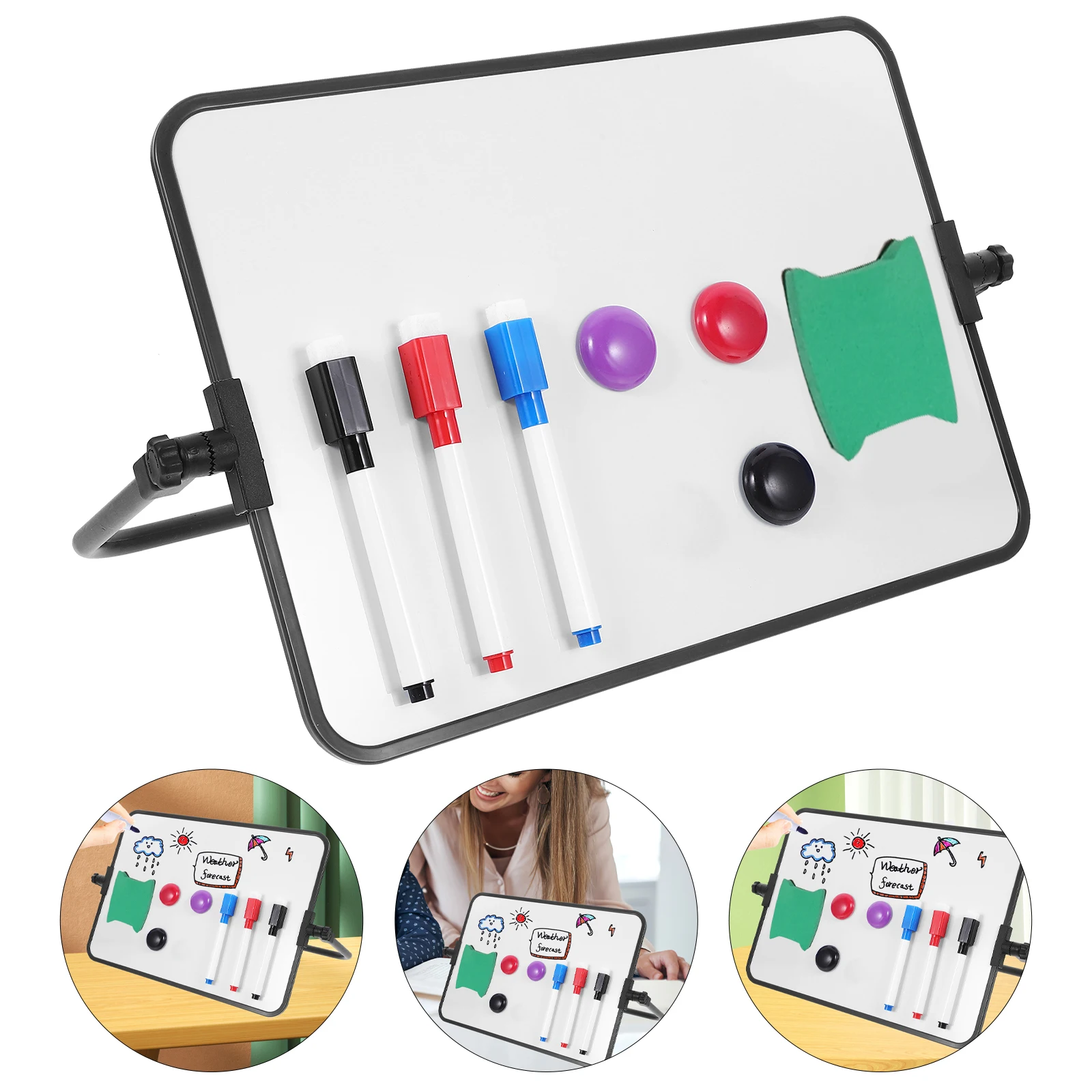 1 Set Double-Sided Magnetic Whiteboard Erasable Office Write Board Message Memo Board Calendar Office Note Message Stand Supply