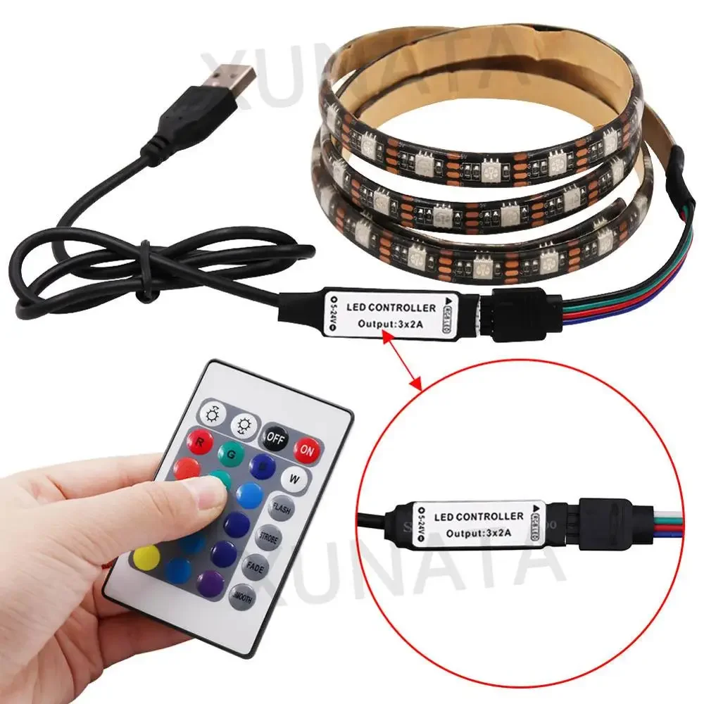 5V USB LED Strip RGB Light 5050 24key / 44key Remote Control Kit USB Power Waterproof Flexible Led Tape Adhesive TV Backlights V