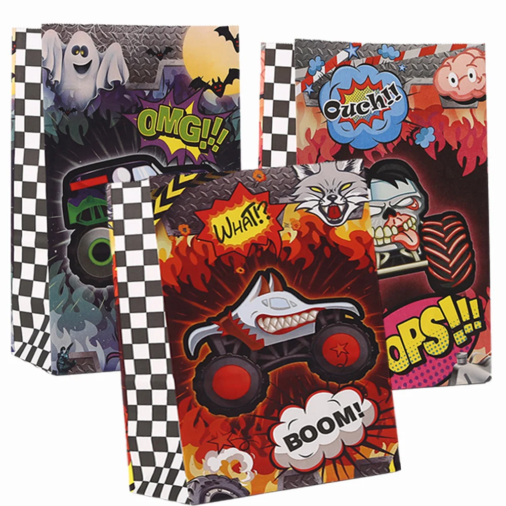 

8Pcs Racing Car Monster Truck Paper Goodie Bags Monster Truck Party Favors Treat BagsBirthday Party Decorations Supplies