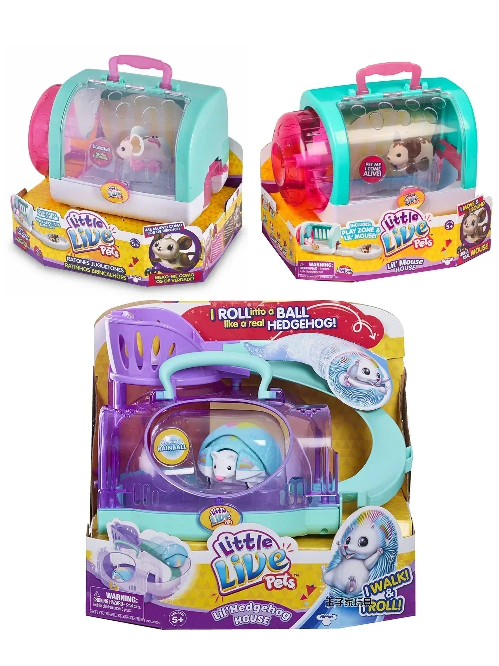 Little Alive Pets 귀여운 Lil Mouse House 전기 애완 동물 놀이 공간 고슴도치 울리는 롤 레이스 Glitzi 인형 소년 소녀 선물