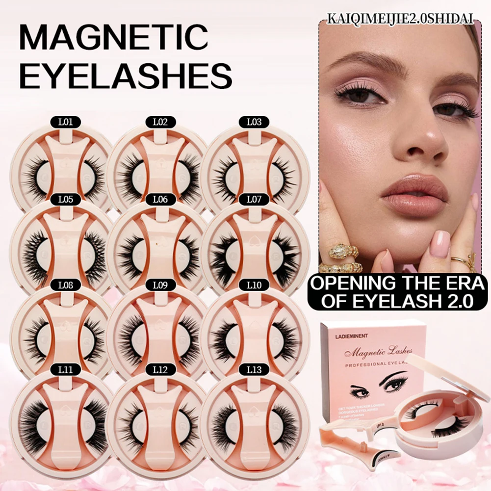 Kit de cílios magnéticos para mulheres com aplicador cílios postiços finos sem cola sem forro cílios magnéticos reutilizáveis à prova d'água