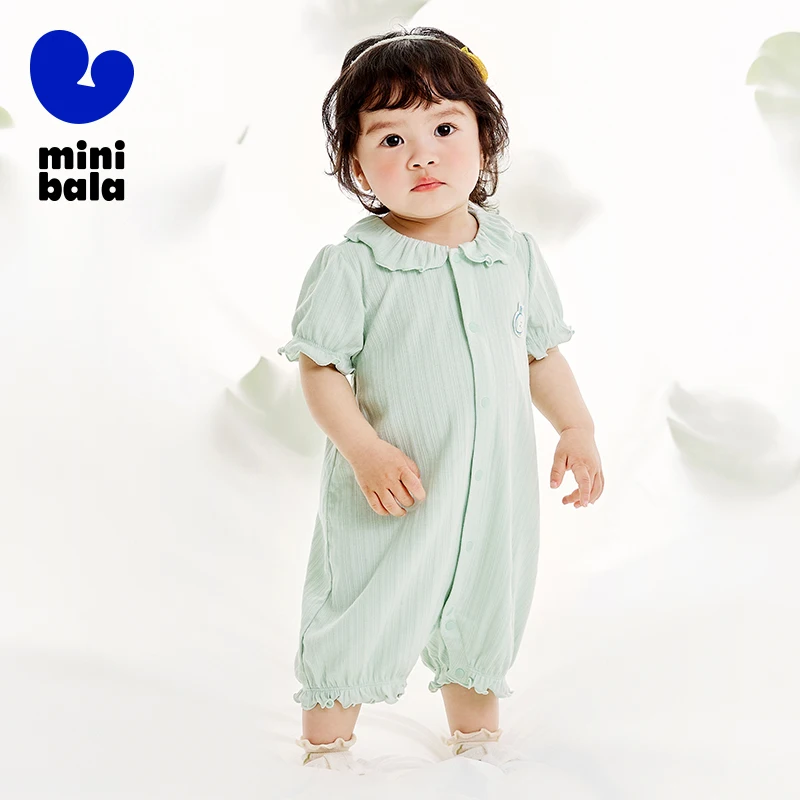 Mini Bala Onesie Infant Ruffled Edge Crawling Suit 2024 Summer New Arrival Baby Skin-Friendly Onesie