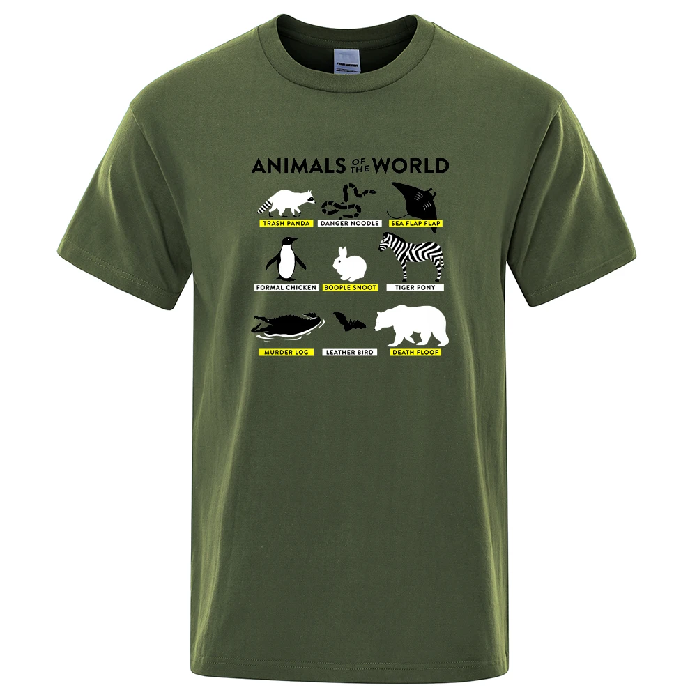 Animals Of The World Printing T Shirts Men Fashion Summer Breathable Clothes 100% Cotton T Shirts Harajuku Crewneck Men Tops