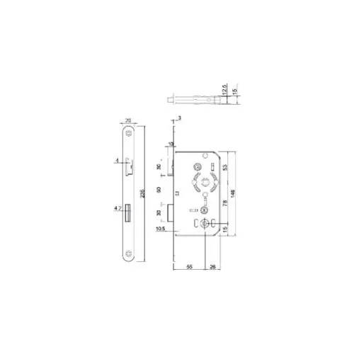 Hafele Mortise Lock Wc Type Silver Color 55/18MM Right