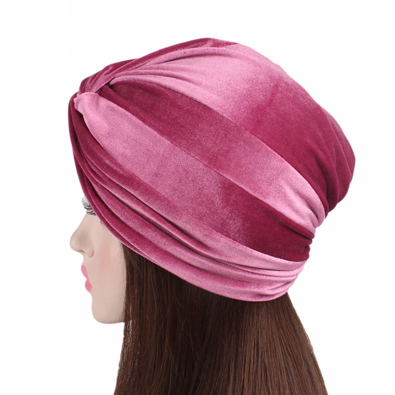 Fashion Headscarf Soft Velvet Turban Stretch Turban Hat Cross Twist Cap Chemo Caps Soft Headwrap Headbands Muslim Hats Headwear