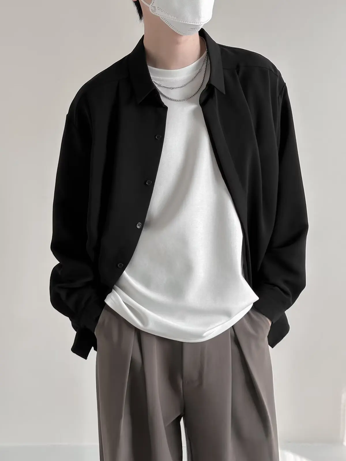 Advanced drape new long sleeved shirt men's 2026 spring and autumn cool trend, no ironing collar shirt