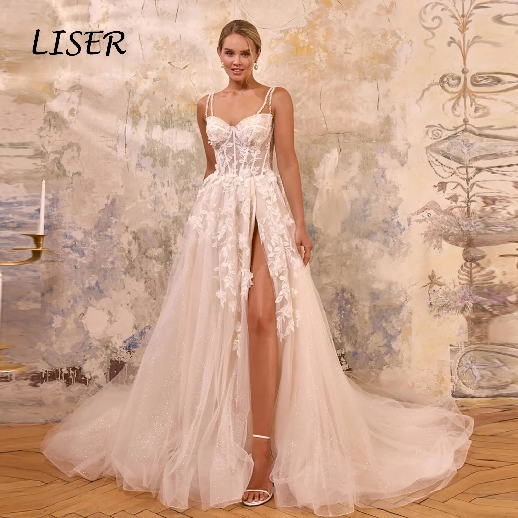 Liser White A-Line Tulle Wedding Dress Sweetheart Neck Zip vestidos de noche Sleeveless Long Train robe de mariée 2026 Customize