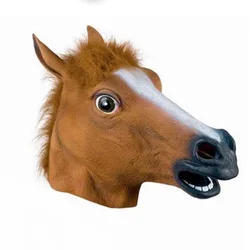 Carnival Party Cosplay Latex Head Cover Brown Horse Mask Masquerade Funny Animal Full Face Helmet Men Adult Halloween Costume