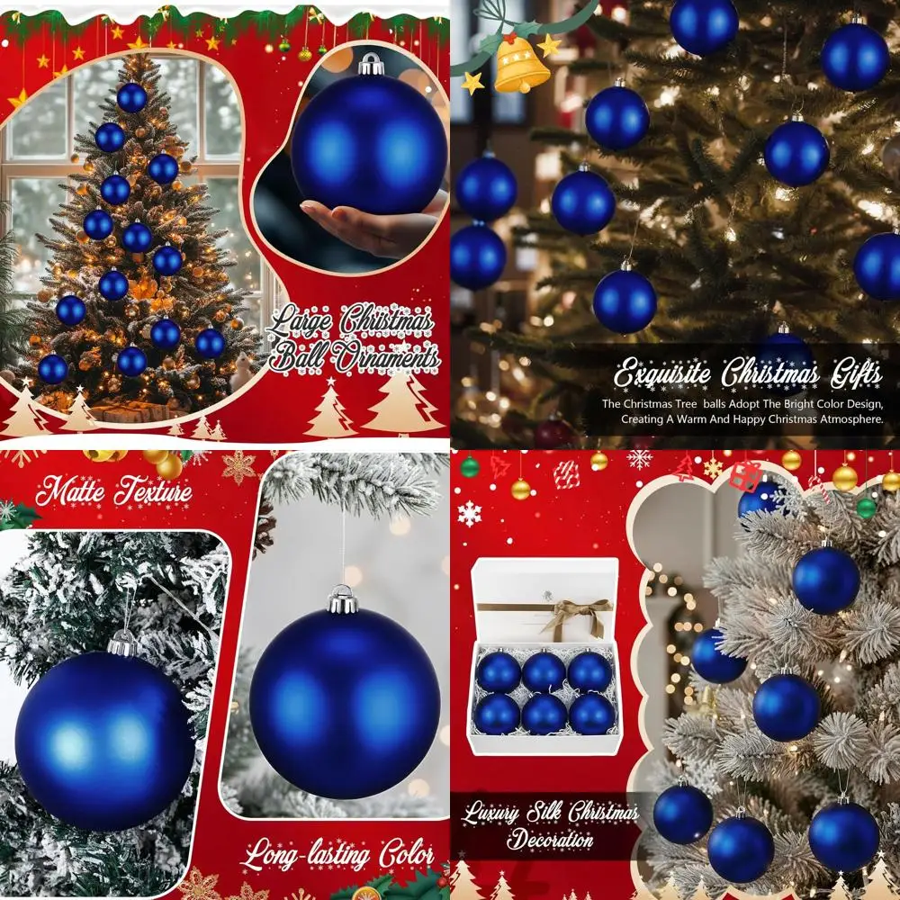 

6 Inch Large Shatterproof Christmas Balls, 12 Pack - Dark Blue Jumbo Tree Ornaments for Indoor & Outdoor Holiday Decor