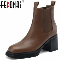 FEDONAS Thick High Heels Women Ankle Boots Genuine Leather 2024 Autumn Winter Basic Shoes Woman Mature Office Lady New Arrival