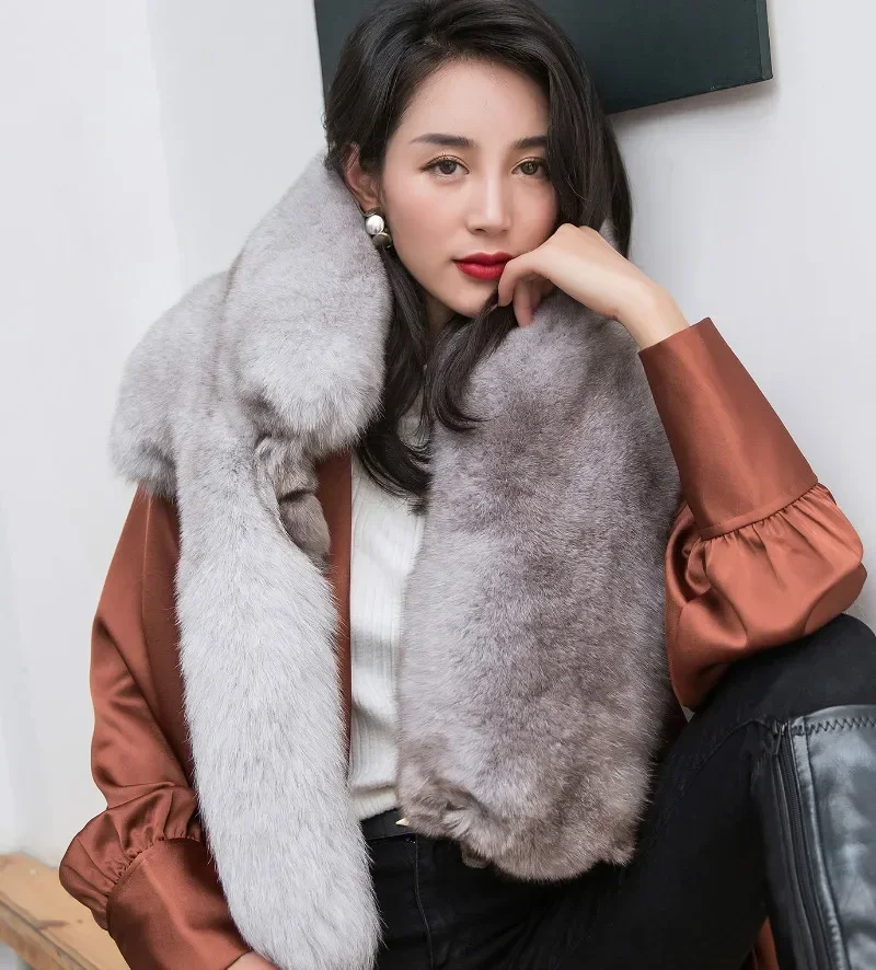 

Party Real Fox Fur Scarves Natural One-Piece Fox Fur Collar Warm Soft Real Fox Fur Scarf Luxury Women Men Jackets Hood Shawl