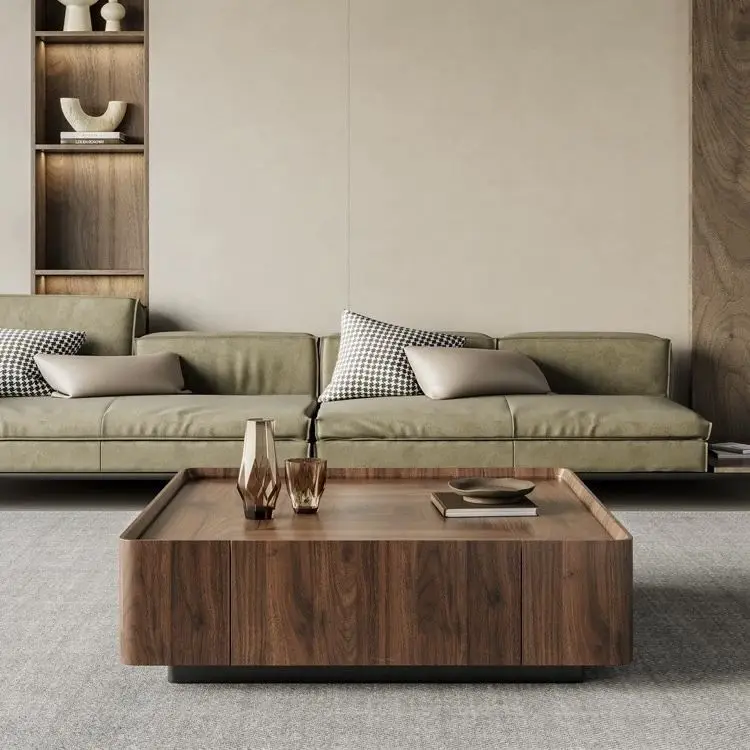 Modern Italian solid wood walnut wood designer minimalist new square coffee table combination