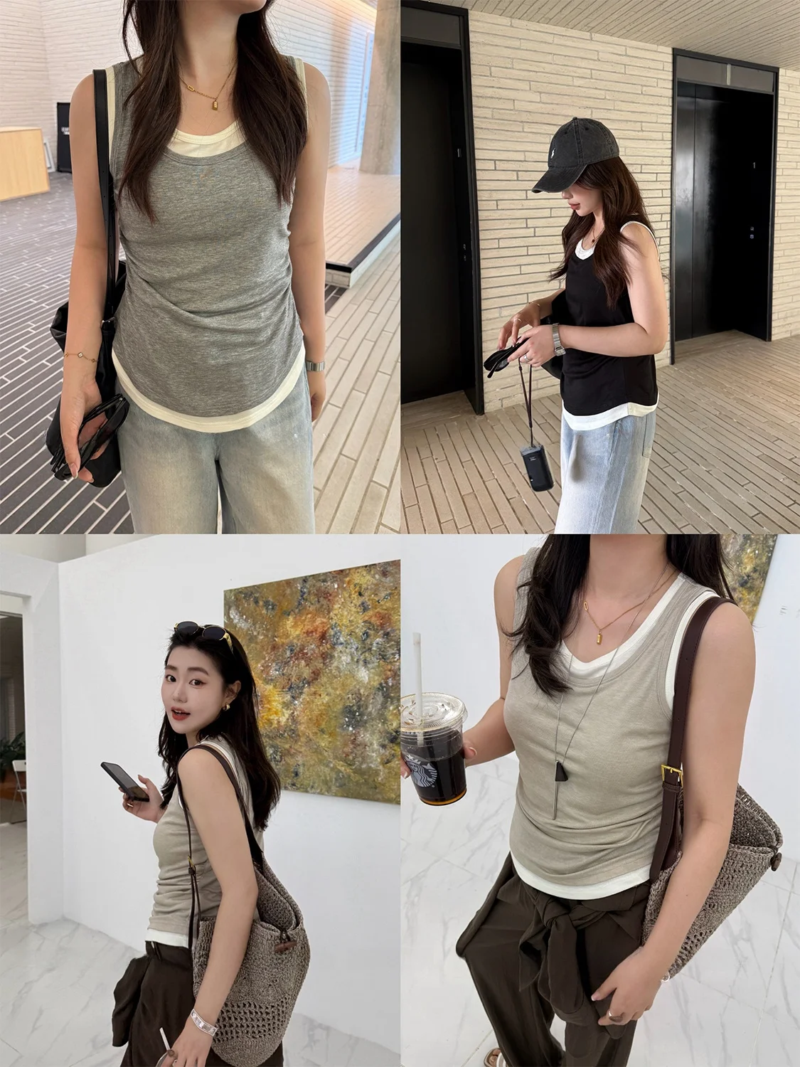 plus Size Women's Utili Vest Spring Commute Outerwear Fused Two-Piece Design Casual Wear Waist-Cinching U-Neline H-Sle ...