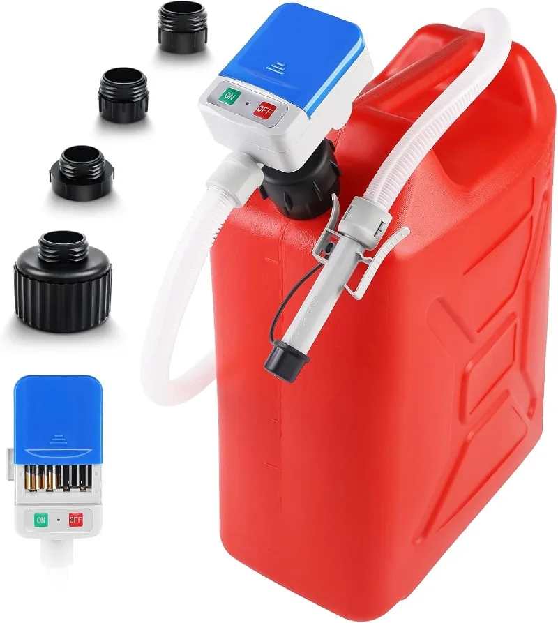 

Fuel Transfer Pump with Auto-stop Sensor and 4 Tank Adapter, 2.4GPM 51" Hose Battery-Powered Portable Liquid Pump for Gasoline &
