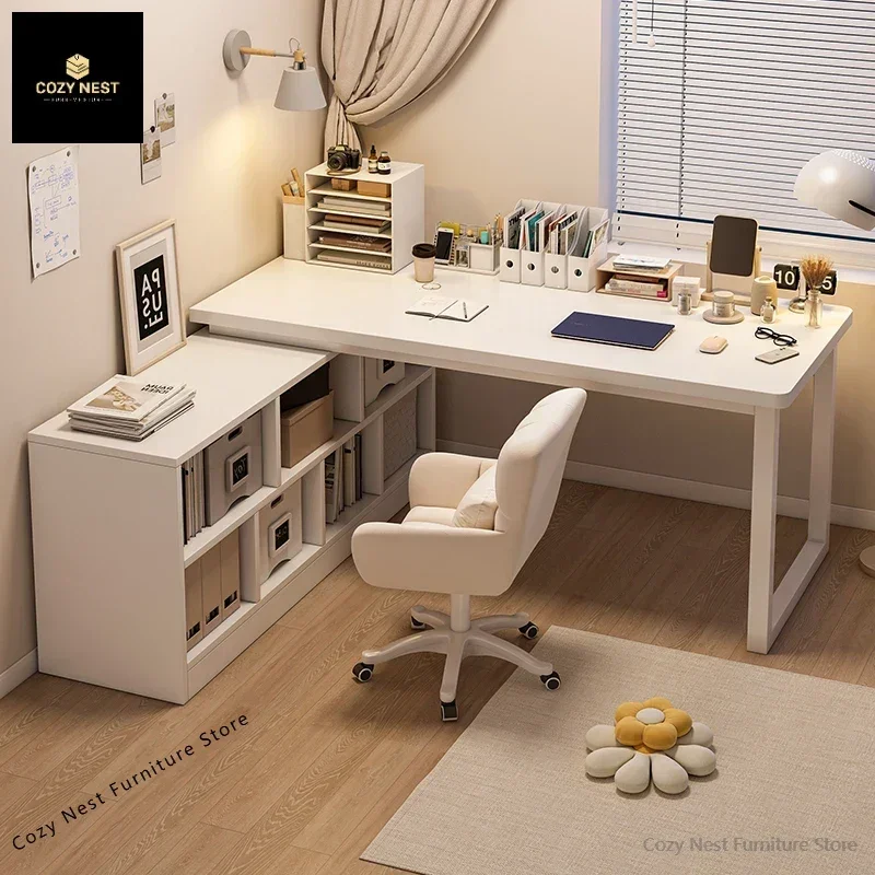 Corner desk Home student computer desk Bedroom L-shaped office desk Bookshelf integrated table Simple rental house