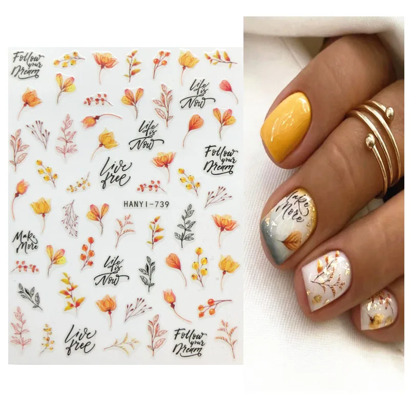 3D Nails Stickers Autumn Maple Leaves Flowers Pumpkins Stickers Nail Art Decor  Holographic Decal  Nail Manicure Decorations