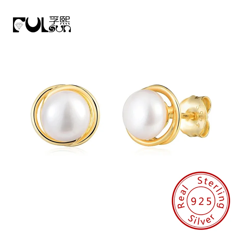 

Изготовленные на заказ серьги-гвоздики из стерлингового серебра 925 пробы с позолотой 14 карат, круглые серьги-гвоздики в форме хлеба с пресноводным жемчугом, ювелирные изделия для женщин