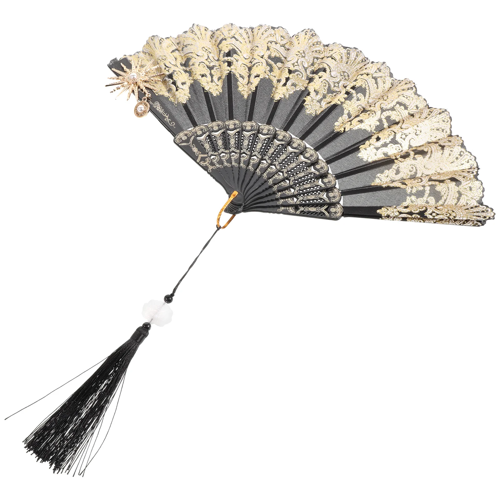 

Vintage Folding Fan Elegant Tassel European Design Lightweight Portable Hand Fan for Women Wedding Party Decoration Dance Prop