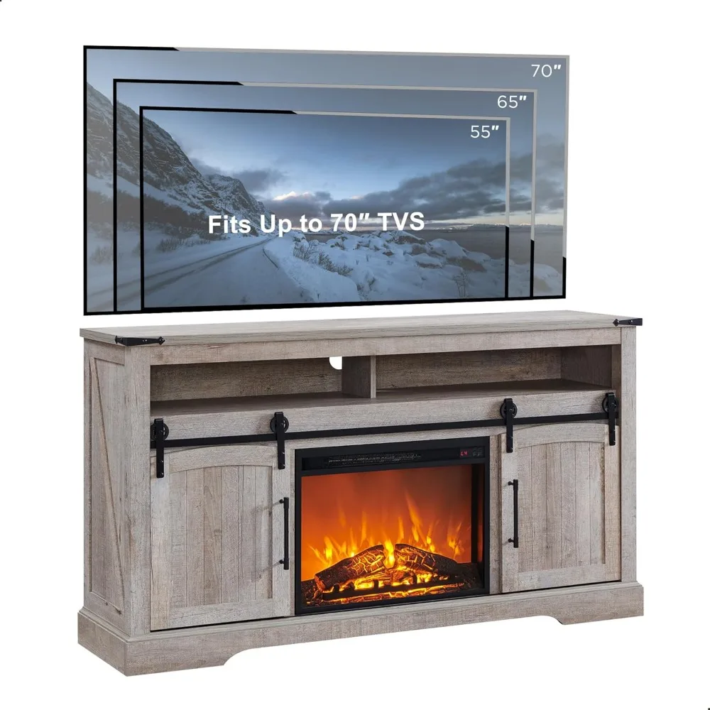 Farmhouse Highboy TV Stand for 70 Inch TVs 33 Inch Tall with  Fireplace Rustic Media Console