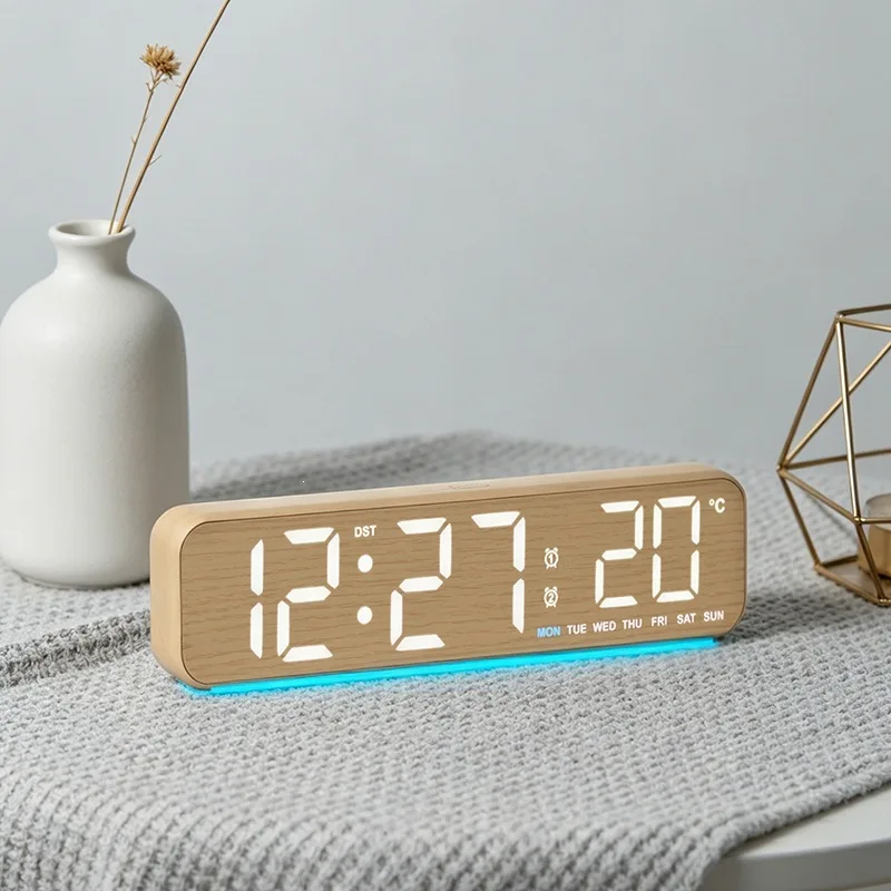 Table Clock Living Room Decor Led Electronic Desktop Clock Premium Looking Silent Alarm Clock Digital Wake Up Timer For Bedroom