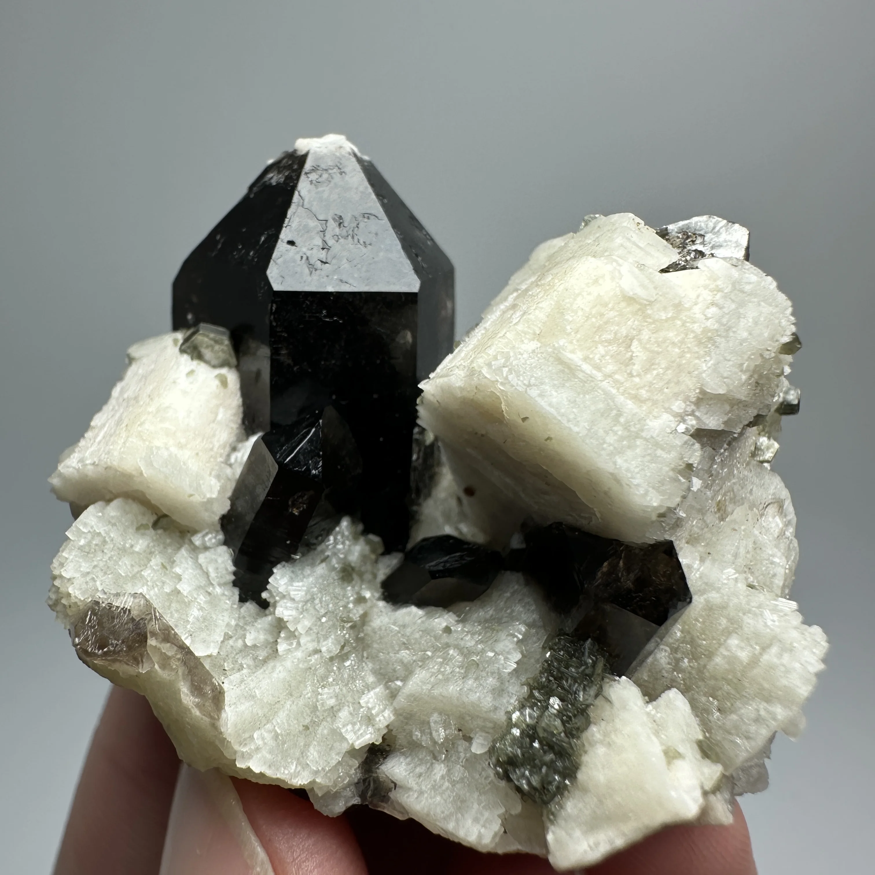 Natural black crystal and feldspar mica coexisting mineral specimen + Healing quartz crystal and stones, rocks and gemstones