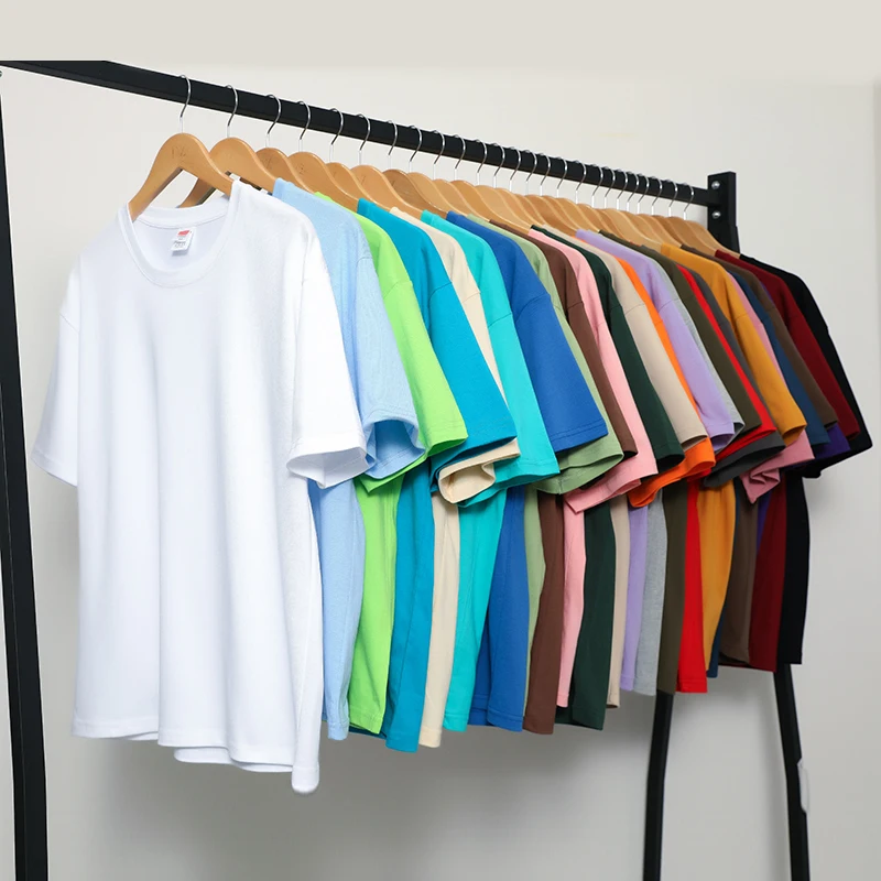 Quality 7.4oz 210gsm Drop-shoulder T-shirt For couple Large Size Short Sleeve Summer Cotton Tops Solid Color Casual Tee Shirts