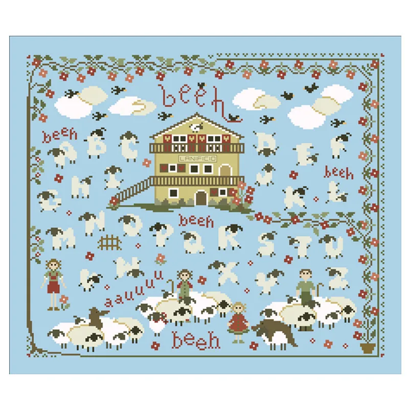 Sheep pasture cross stitch kit cartoon pattern design 18ct 14ct 11ct skyblue canvas embroidery DIY