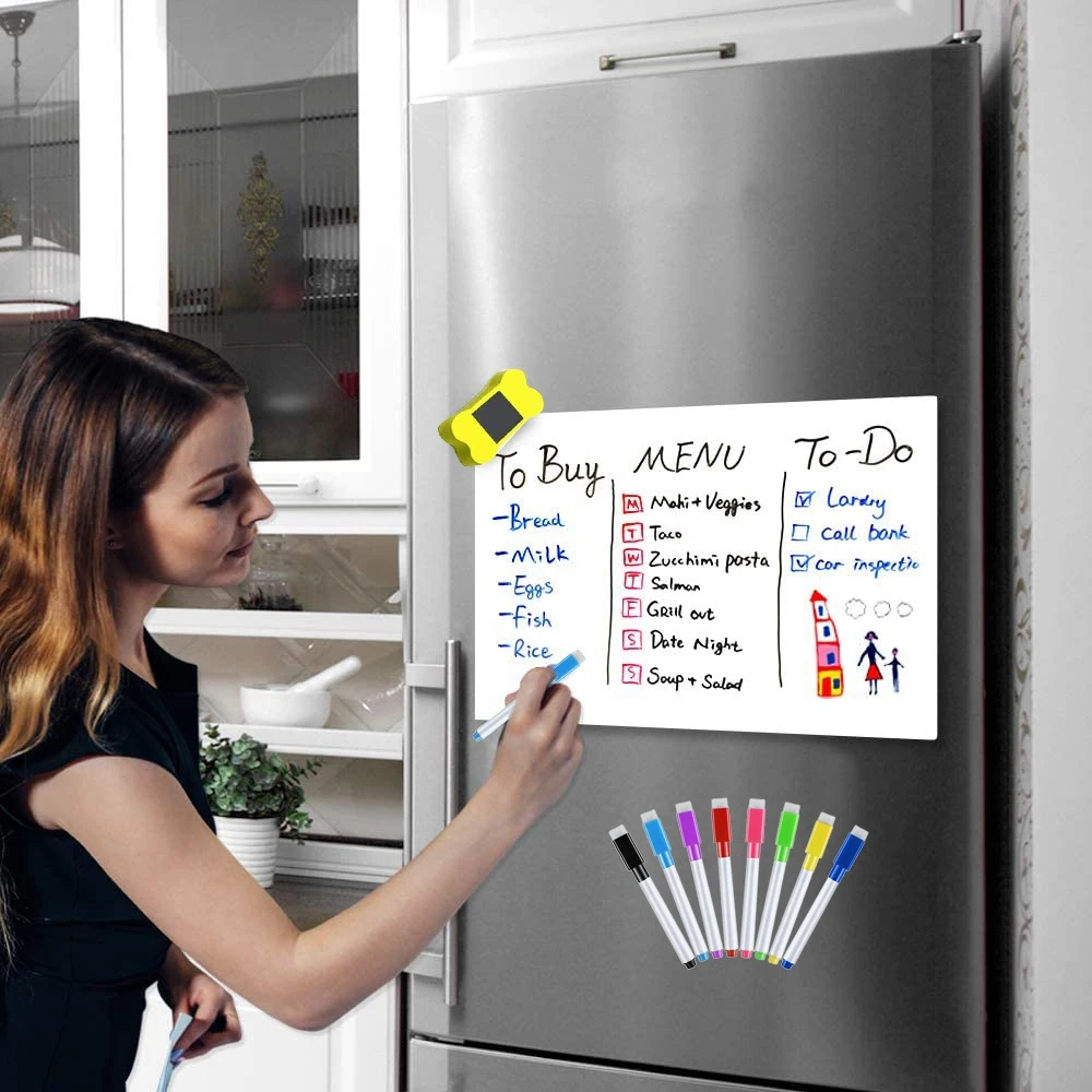 Whiteboard Magnetic Fridge White Board A3 for Home Kitchen Menu Meal Shopping List,Reminder Notice Memo Board