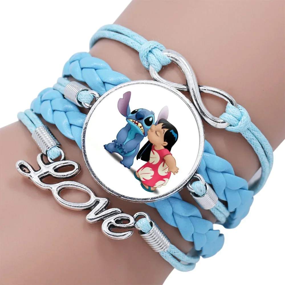 Disney Stitch Leather Bracelet Fashion Lilo & Stitch Blue Classic Braided Rope Chain Bracelets for Kids Jewelry Gifts To Friends