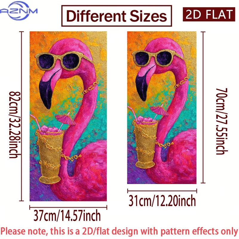 2D/FLAT Cool Flamingo with Sunglasses Drink Pattern Trash Can Sticker Self-Adhesive PVC Wall Sticker Waterproof Scratch-Resist