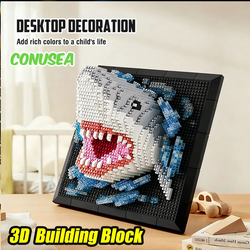 

3D Building Block Shark Children Assembly Toy Small Micro Animal Hanging Picture Brick Puzzle Educational Toys Home Decor Gifts
