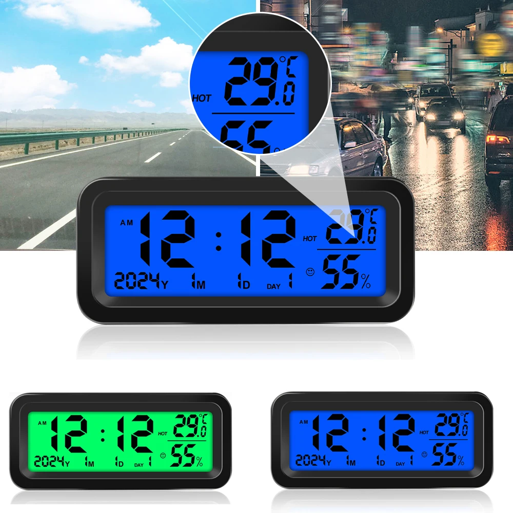 

Solar Power Car Clock LCD Display Temperature Humidity Auto Dashboard Time Watch Luminous Thermometer with Backlight Luminous