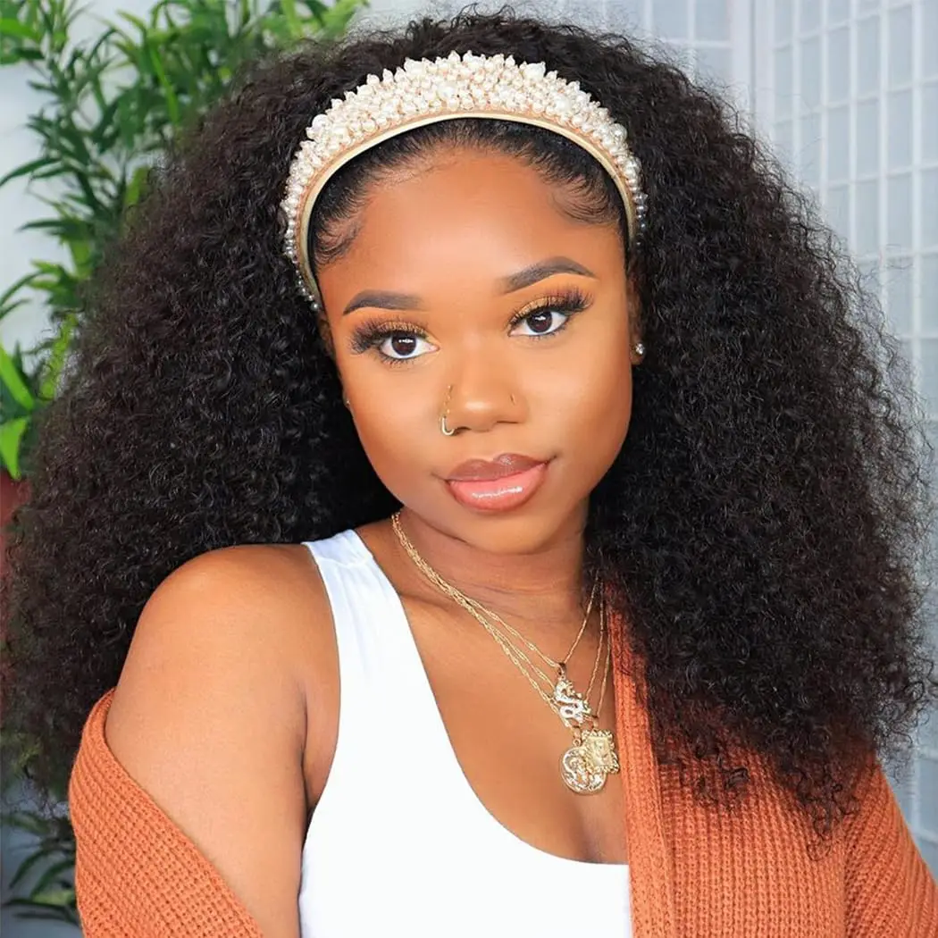 Kinky Curly Headband Wigs Human Hair For Black Women 180% Density Peruvian 10-24 Inch Human Hair Wigs Full Machine Made Wigs