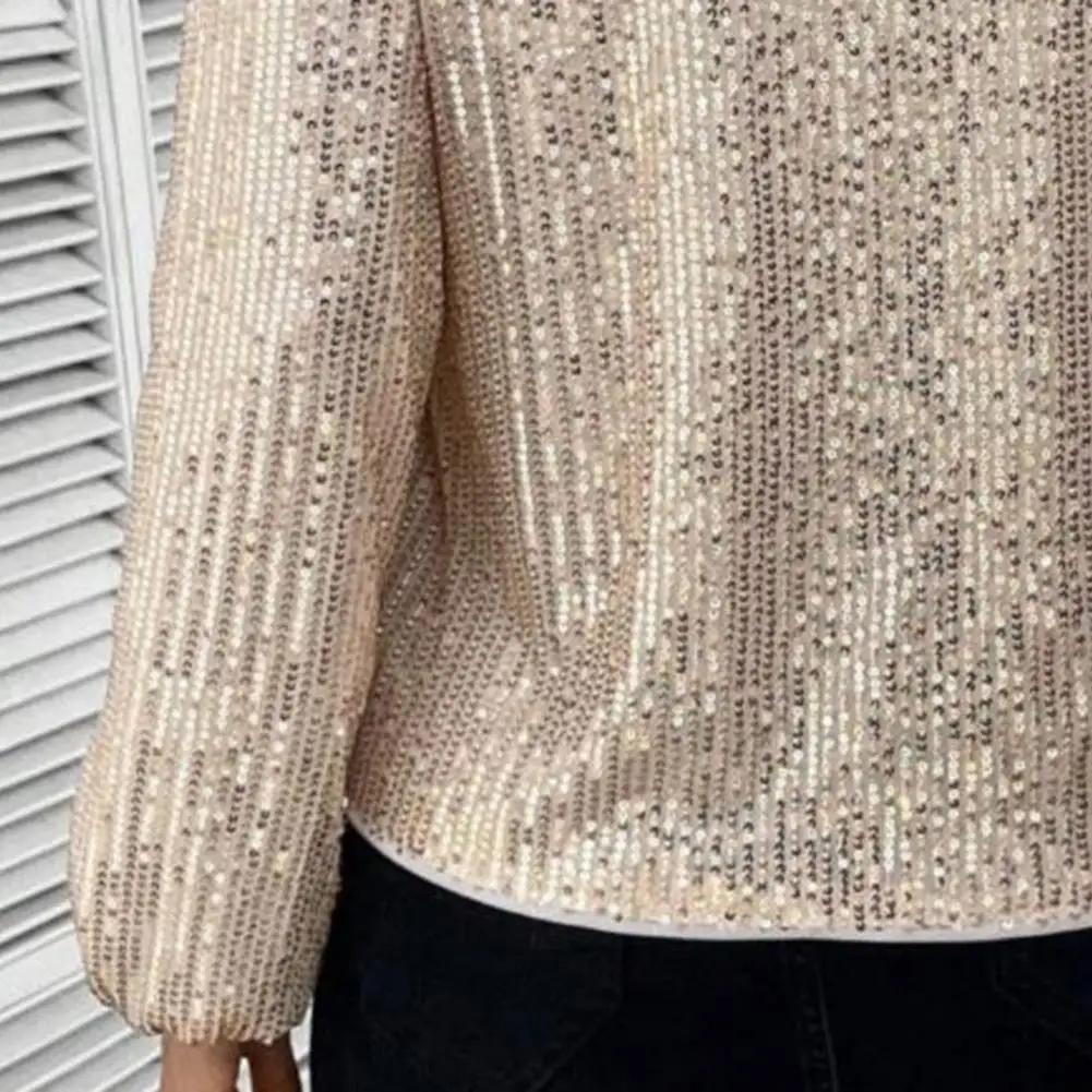 

Women Tops V-Neck Lantern Long Sleeve Pullover Tops Loose Fit Solid Color Shiny Sequins Party Blouse Streetwear