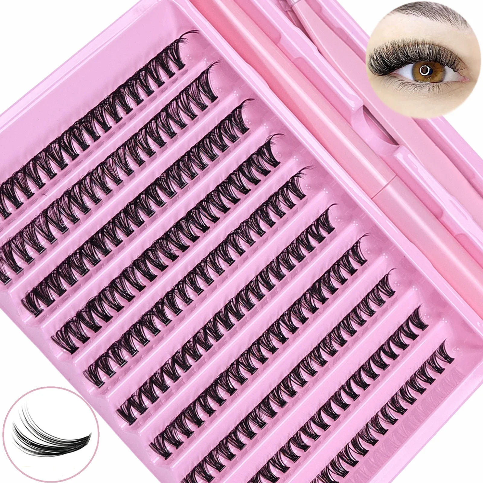 DIY Wimpernverlängerungs-Set, 200 Stück, Wimperncluster mit Bindung, Wimpern-Set, Cluster, Wispy D Curling, falsche Wimperncluster mit Pinzette