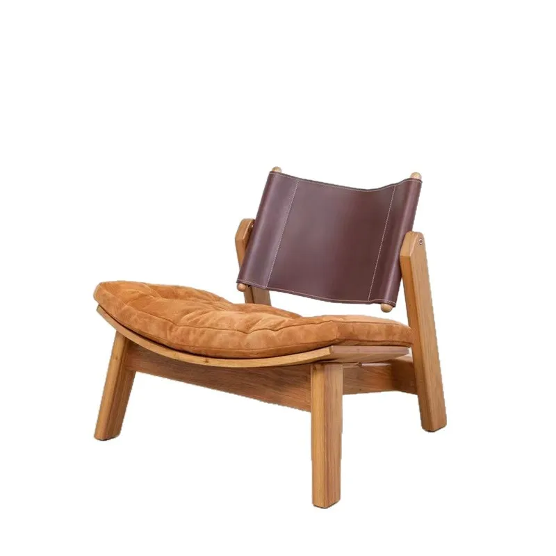 

Retro leather solid wood leisure chair rattan saddle leather single sofa