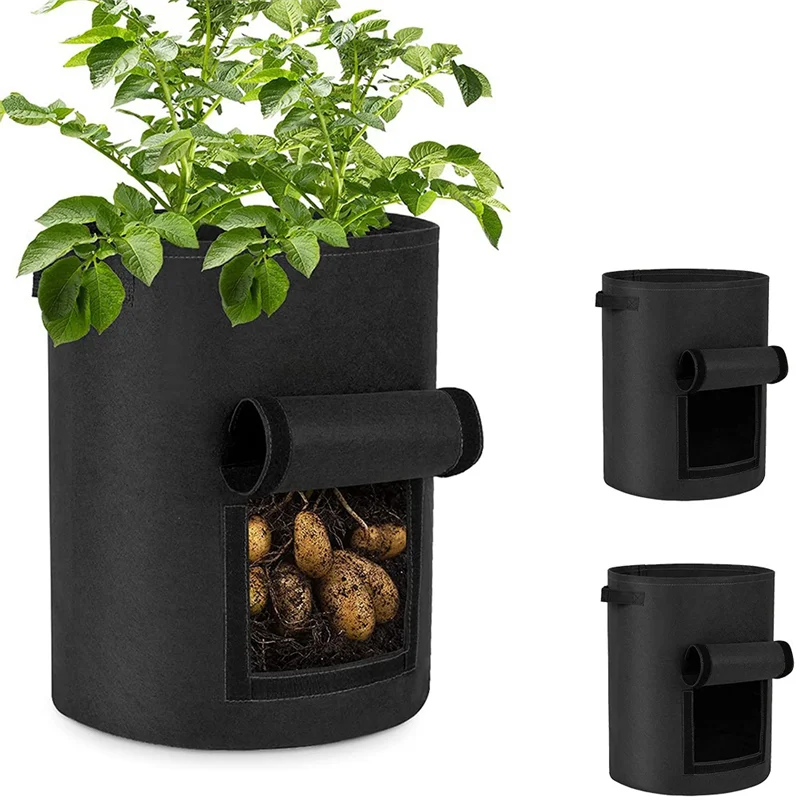 ถุงปลูกมันฝรั่ง AT16 ขนาด 10 แกลลอน แพ็ค 6 ใบ ถุงผ้าหนาสำหรับปลูกพืช เก็บเกี่ยวได้ พร้อมหูหิ้วที่แข็งแรง