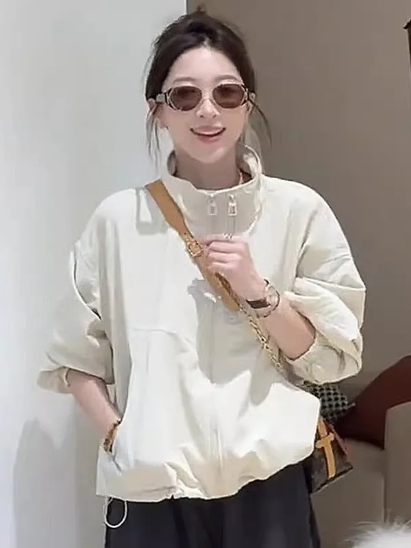 Korean Style Casual Jacket Women's 2025 Autumn New Popular Loose Versatile Fashionable Small Size Zipper Pocket Design Top