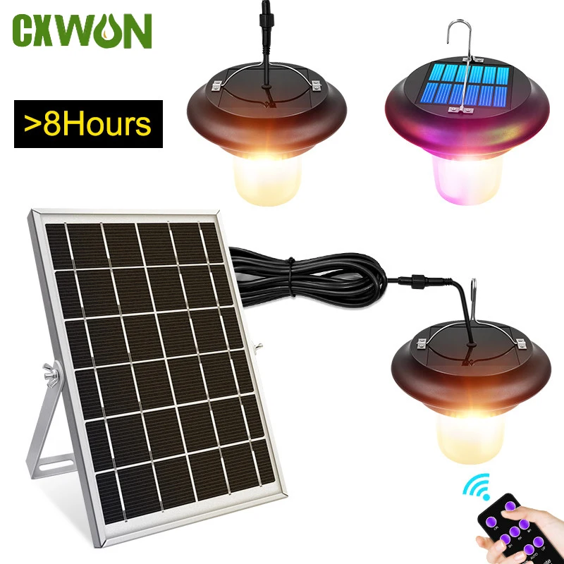 

Double Head Solar Pendant Light Outdoor Garland 3300mah Portable Sunlight Dimmable Solar Shed Light Remote Led Outdoor Lighting