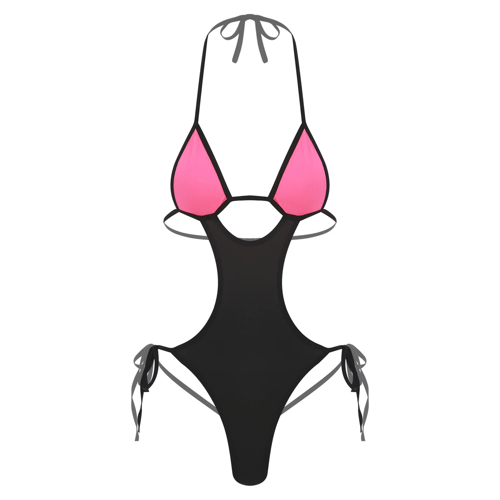 

Женское боди-бикини, купальник на шнуровке с лямкой на шее и открытой спиной, цельное монокини контрастного цвета, ночная рубашка, пляжная одежда