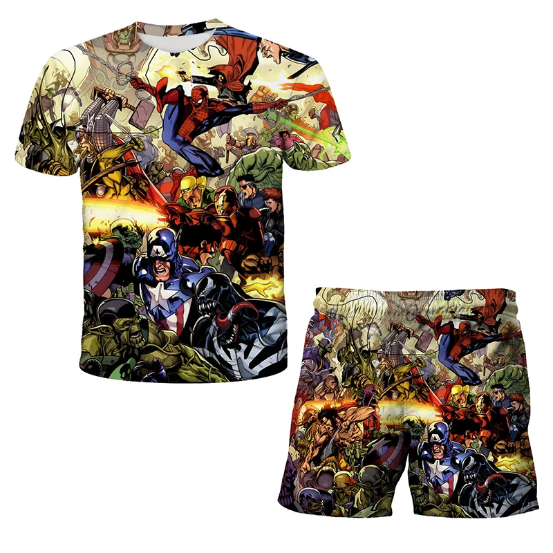 Ensemble deux pièces Marvel Spider Man pour enfants, t-shirt et short de dessin animé MEDk, haut pour garçons, comté, 2024