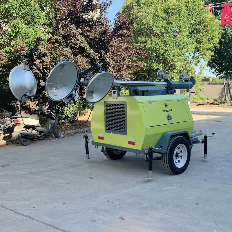 7m 9m High Mast Tower Light Continuous Operating Time 8-12h Portable Flood Light with Generator Trailer Mounted Light Tower