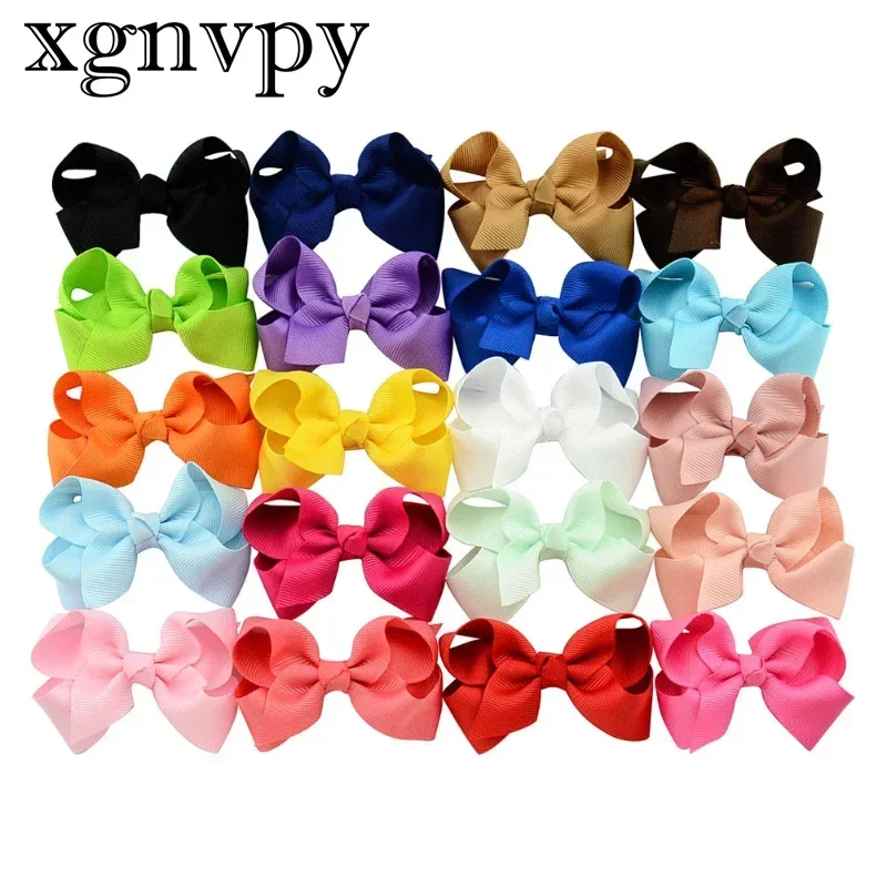 xgnvpy 1Piece 3Inches Grosgrain Ribbon Bows Hair Clip for Kids Girls Solid Color Bowknot Classic Bubble Hair Accessories