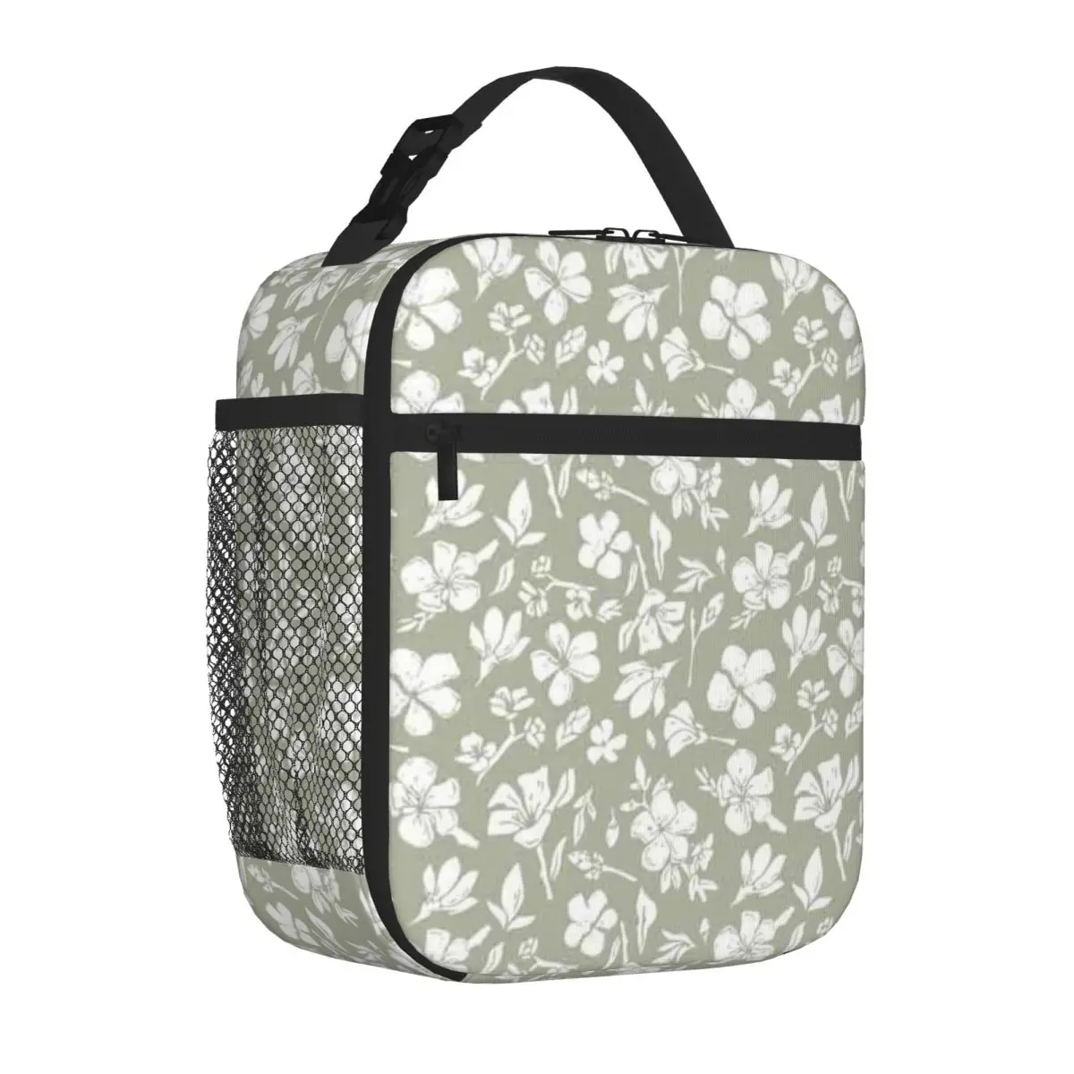Bestselling Floral Buds Sage Green Gloss Finish Thermal Lunch Bag Homeschool Dining Portable Lunch Bag