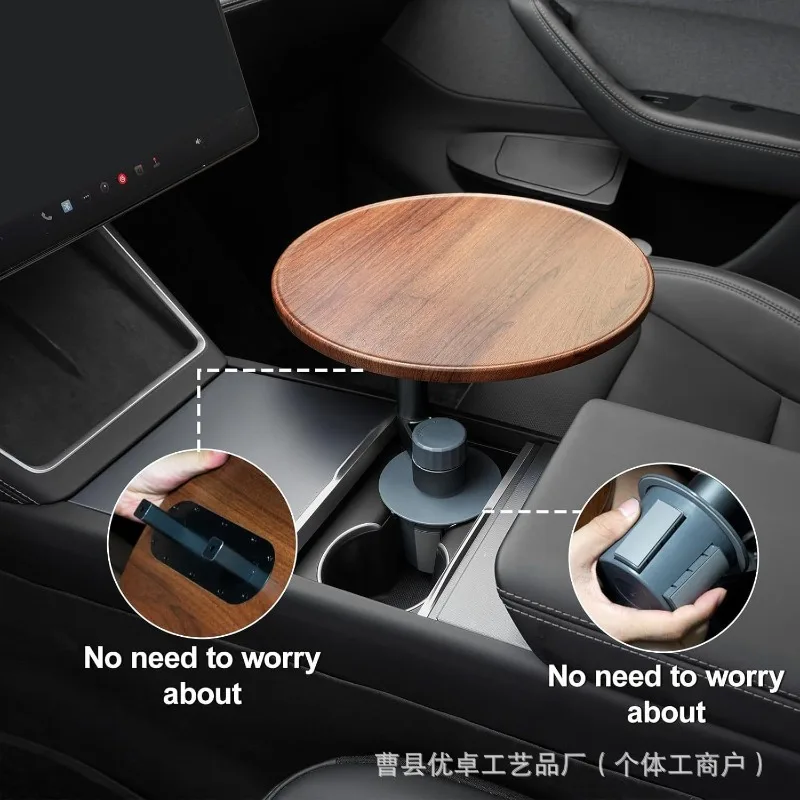 Wooden Adjustable Height Car Tray Table Round Solid Wood Breakfast Tea Tray Universal Vehicle Use